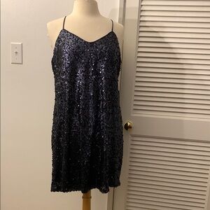 Midnight Blue Sequin Spaghetti Strap Dress